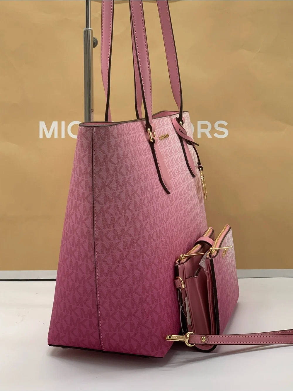 Michael Kors Sheila Carnation  Ombre Signature Logo Tote with Wristlet